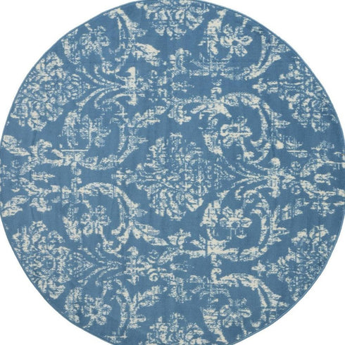 2' X 4' Blue Damask Power Loom Area Rug